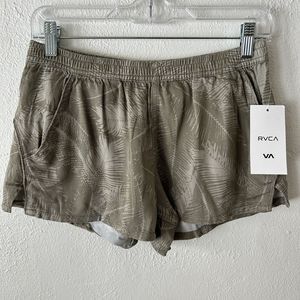 RVCA Shorts Womens Small Tropical Palm Leaf Pull On Pockets Elastic Waist Green